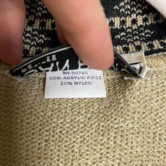 Vintage San Remo Open Front Cardigan Sweater Beige Aztec - Picture 5 of 7